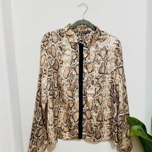 SHEIN Snakeskin Print Blouse | Cream/Brown/Black